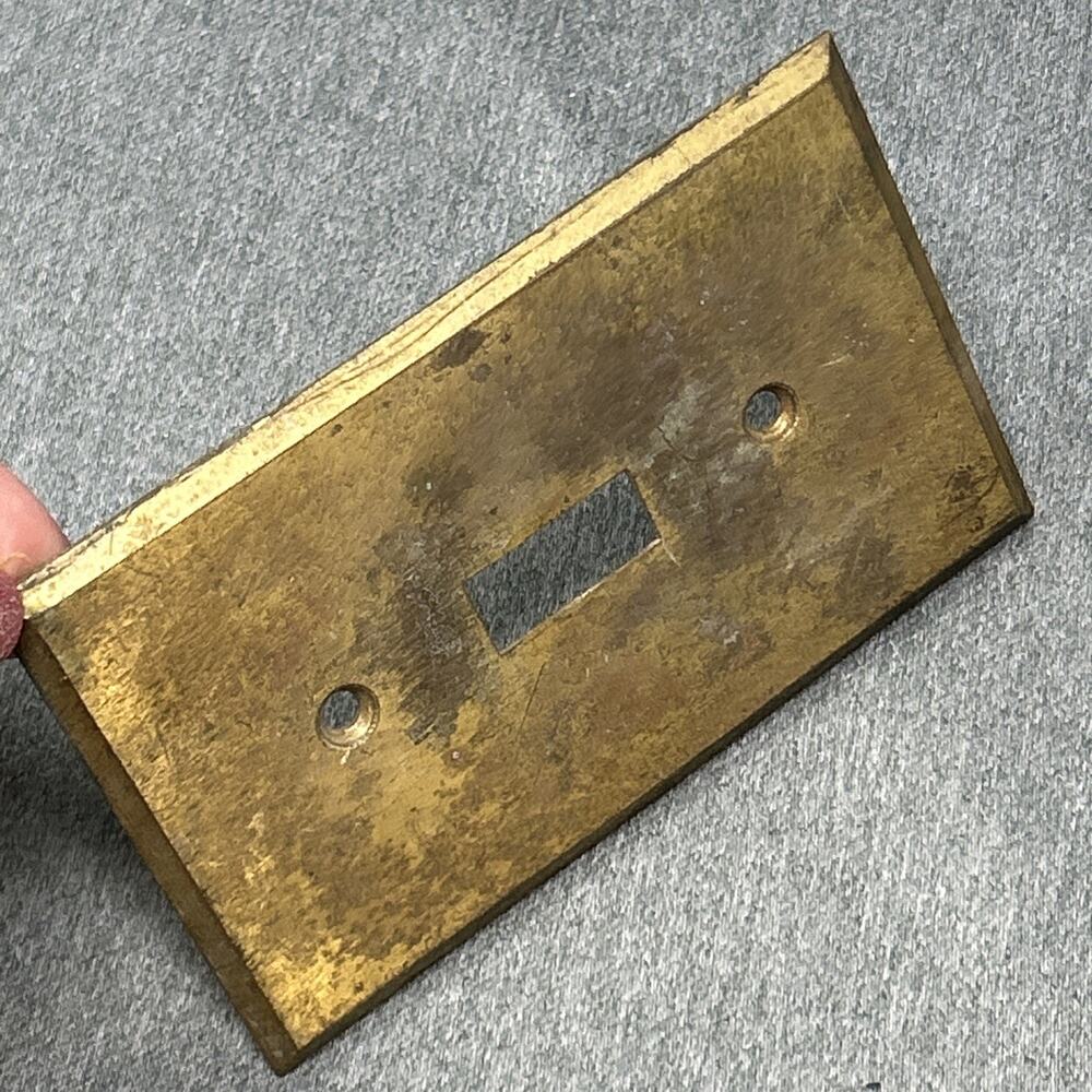 Vintage GE Solid Brass Single Toggle Switch Plate Cover Aged Patina Made in USA